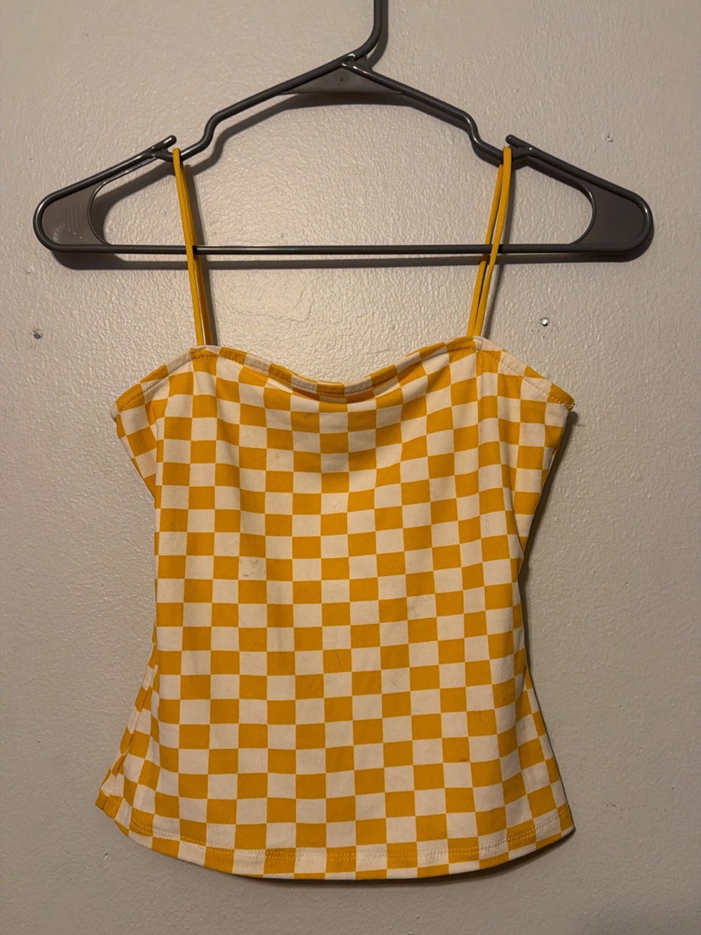 Rue21 Yellow and White Checkerboard Spaghetti Strap Cami